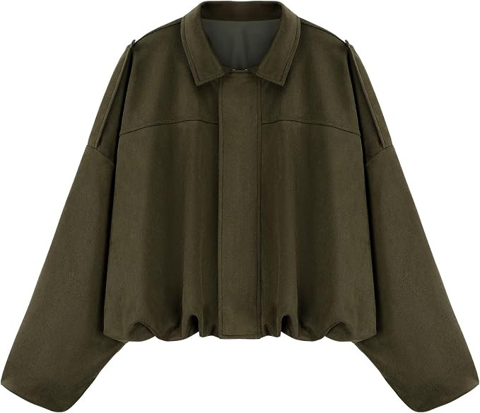 WERFORU Women's Faux Suede Bomber Jacket Casual Pilot Coat Oversized Spring Fall Batwing Long Sle... | Amazon (UK)