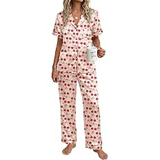 Ekouaer Womens Silky Satin Pajamas Set Short Sleeve Button Down Sleepwear 2 Piece Lounge Set Pj S... | Amazon (US)