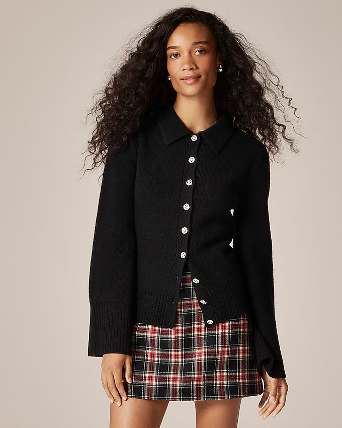 Milano-stitch cinched-waist cardigan with embellished buttons | J. Crew US