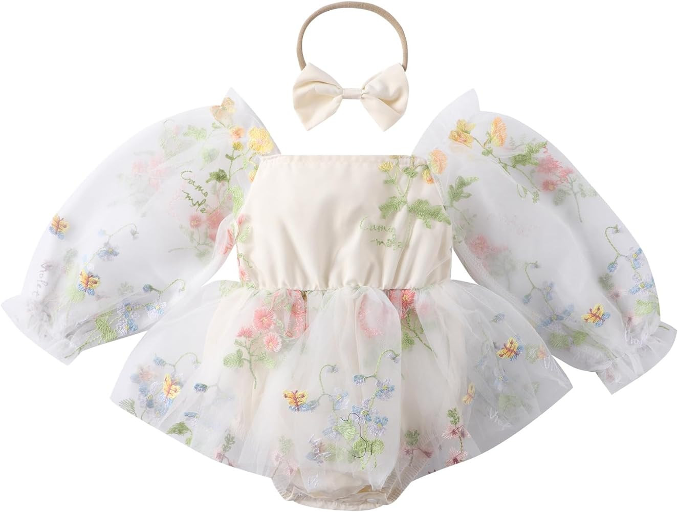 ODASDO Newborn Baby Girl Romper Dress Flower Embroidery Tutu Princess Long Sleeve One-Piece Bodys... | Amazon (US)