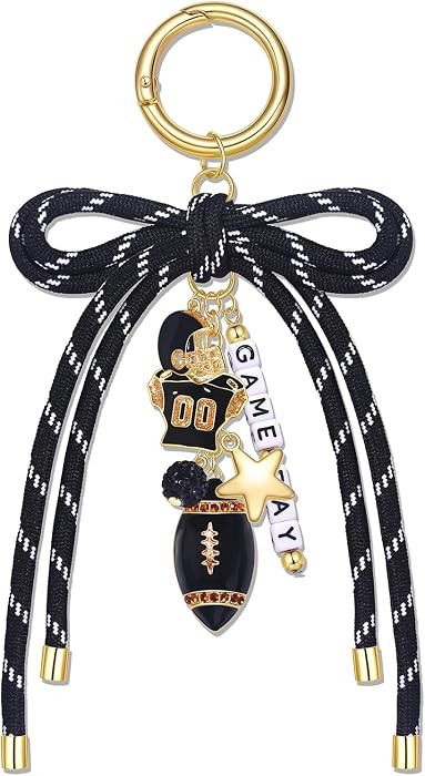 Football Bag Charms Keychain Nylon Rope Bow Game Day Purse Charms Football Mom Essentials Cheer Mom Bag Accessories | Amazon (US)