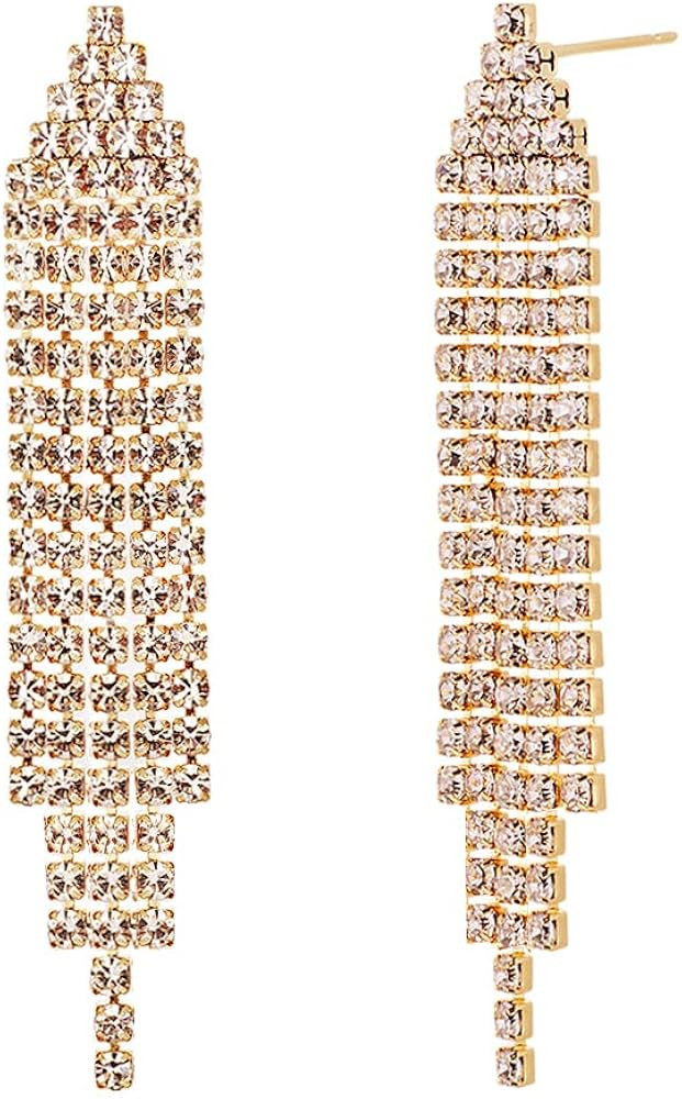 Mlouye Triangle Rhinestone Chandelier Dangle Earrings for Women Prom Party Jewelry | Amazon (US)