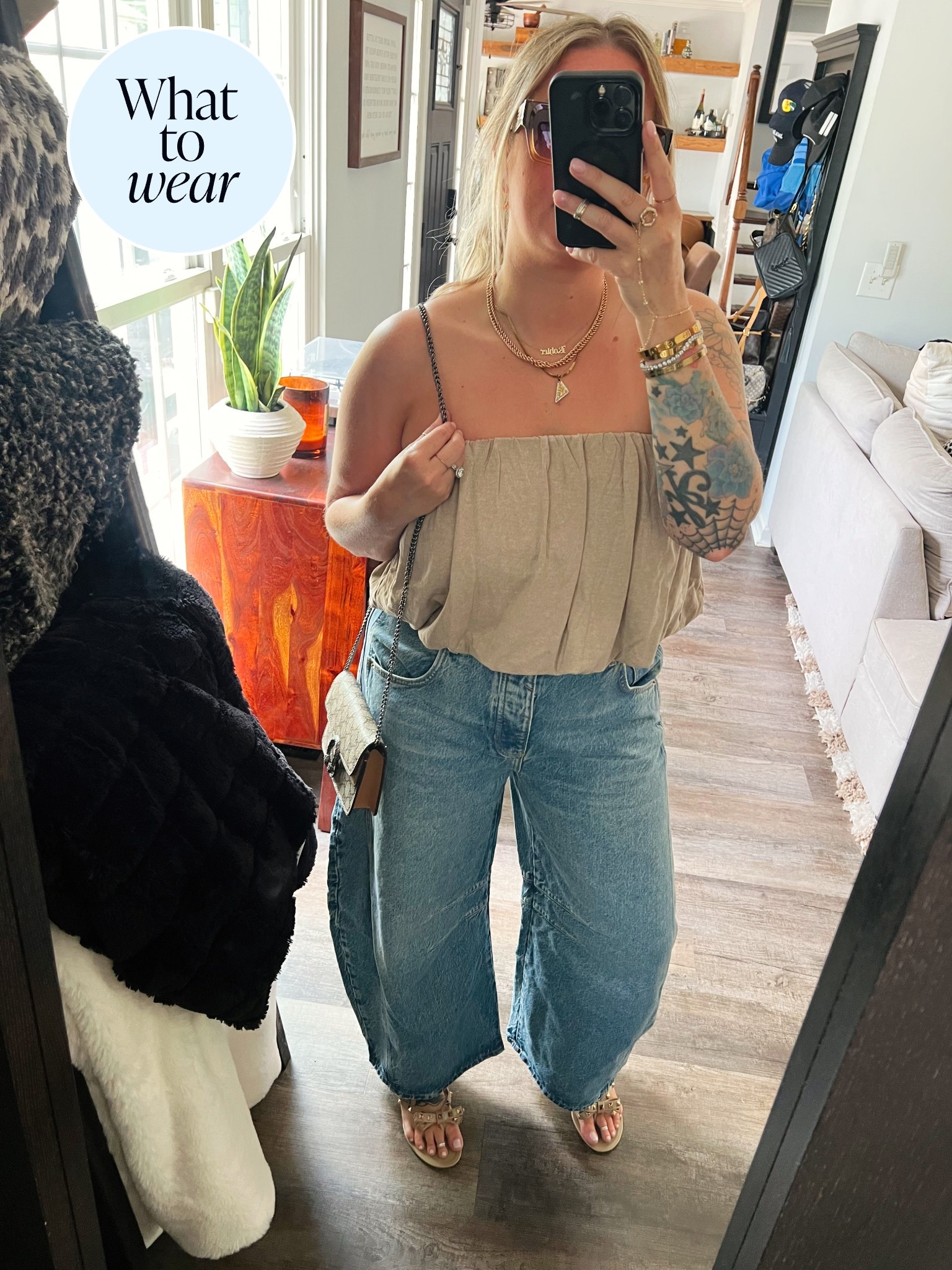 Bubble
Top: size large (36DDD)
Jeans true to size 
Sandals: go up one size 

#LTKMothersDay #LTKmomlife #LTKMidsize