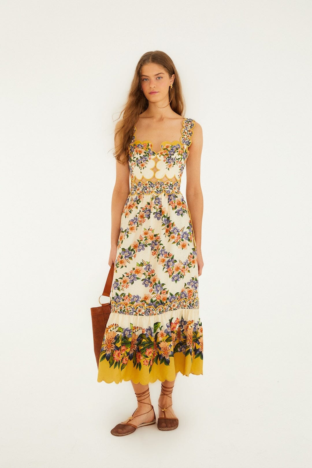 Sand Hilo Stripes Lenzing Ecovero Euroflax Midi Dress | FARM Rio | FarmRio (US)