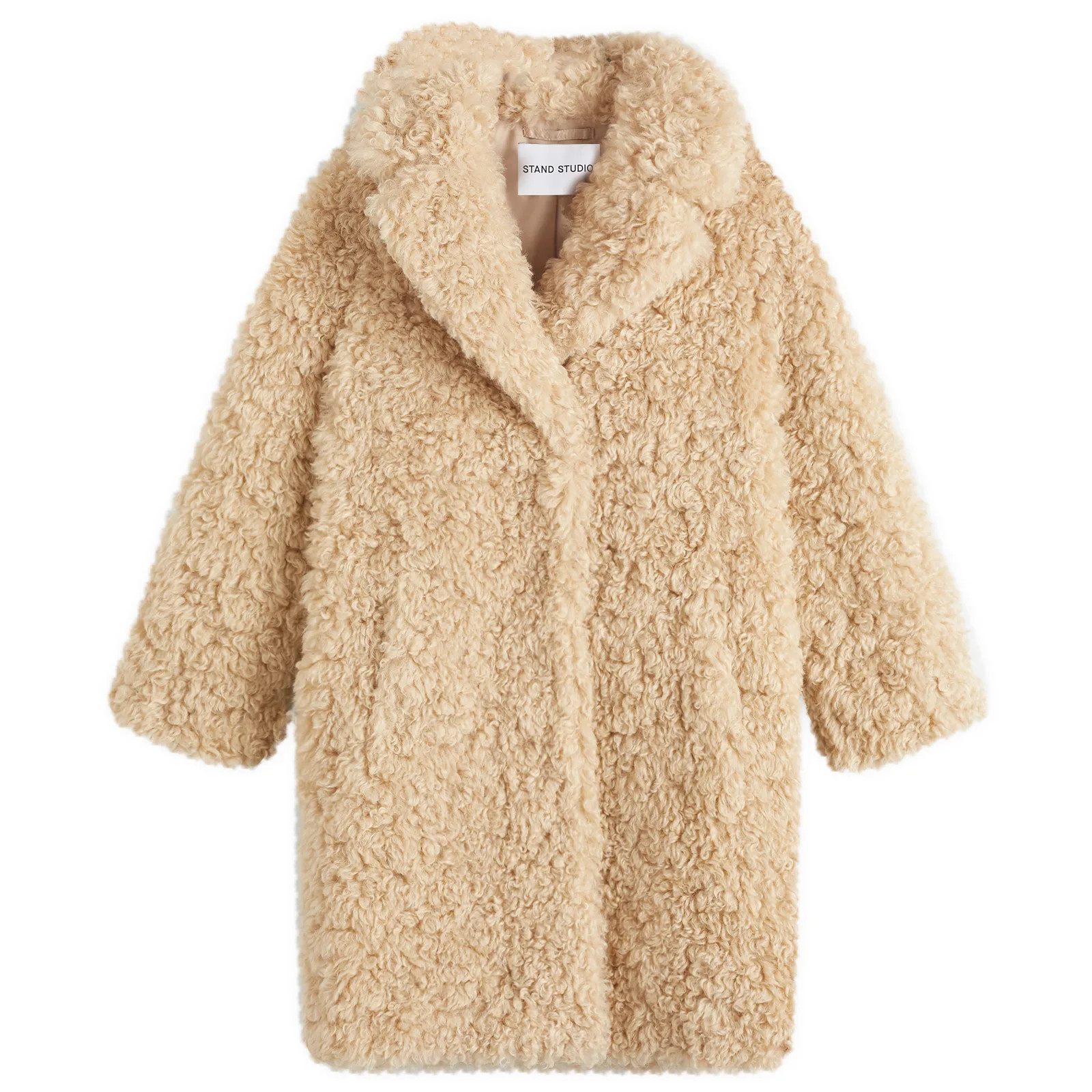 Stand Studio Women's Midi Faux Fur Coat in Natural Beige, Size Large | END. Clothing