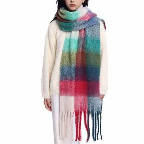 Big Chunky Plaid Scarf Colorful Checked Oversized Thick Scarves Soft Large Cashmere Wool Shawl Winter Warm Blanket Women (deep red blue gird) | Amazon (US)