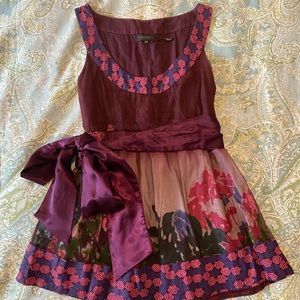 Adolfo Dominguez babydoll floral mesh top with bow | Poshmark