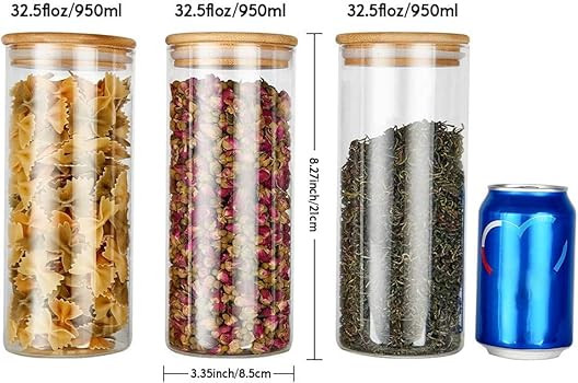 Glass Food Storage Jars 3 Pack, Glass Food Containers with Airtight Bamboo Lids Kitchen Glass Can... | Amazon (US)
