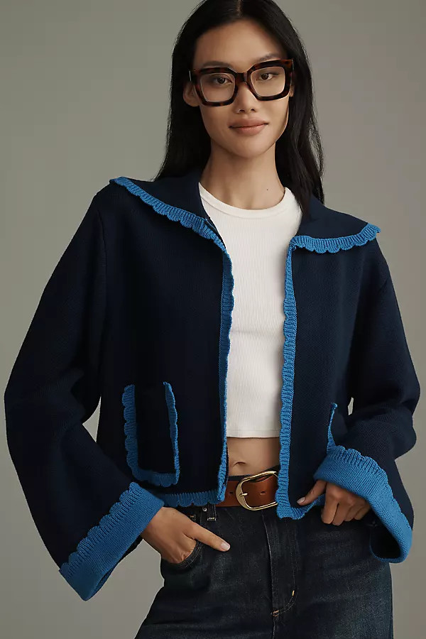 FRNCH x Anthropologie Scallop-Collar Cardigan Sweater | Anthropologie (US)