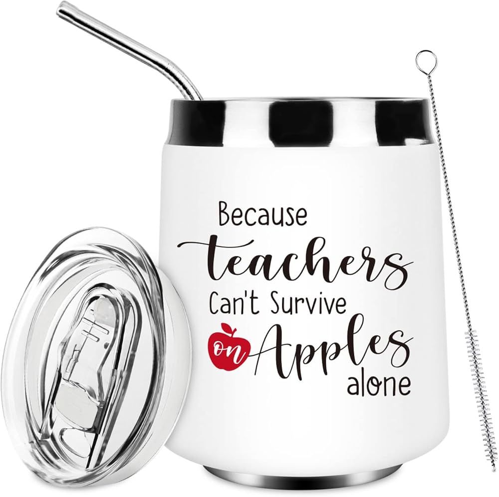 Teacher Gifts, Because Teachers Can't Survive On Apples Alone Stemless Wine Tumbler Funny Teacher... | Amazon (US)
