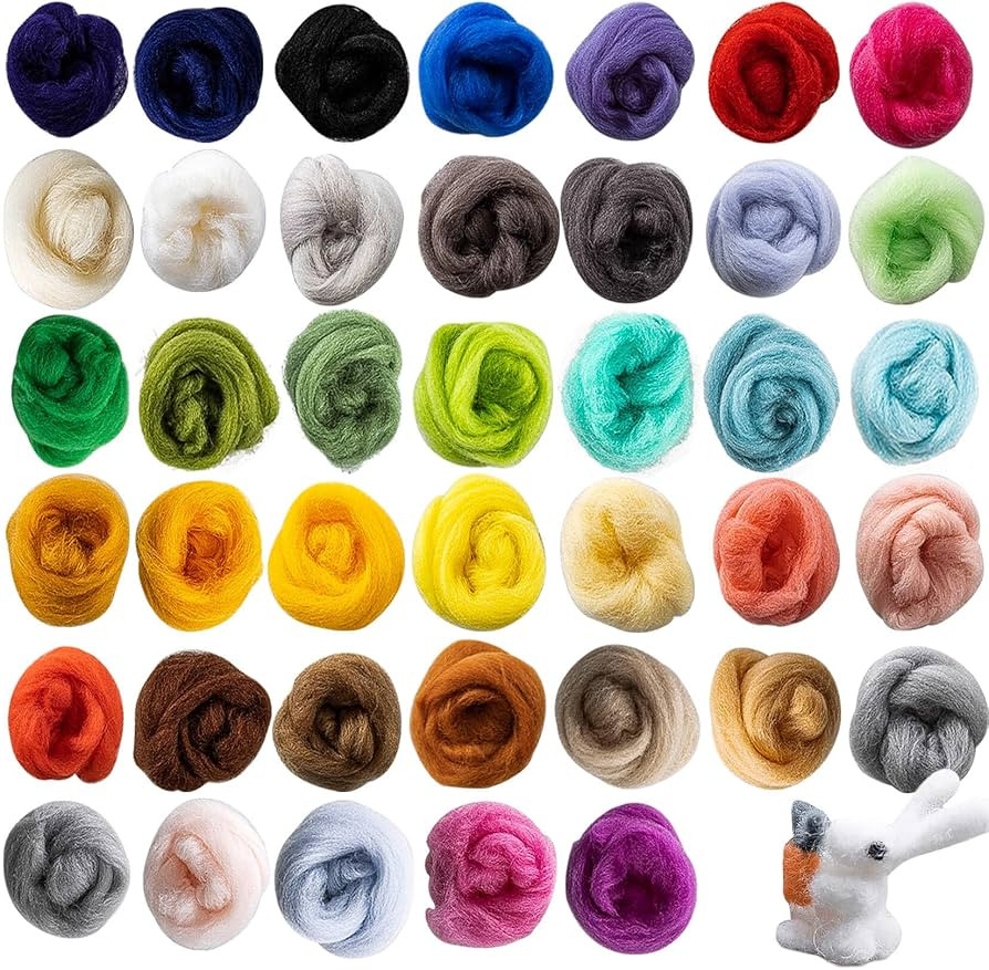 Sukh 40pcs Felting Wool Roving - Core Wool Roving Bulk Spinning DIY Craft Mix Color | Amazon (US)
