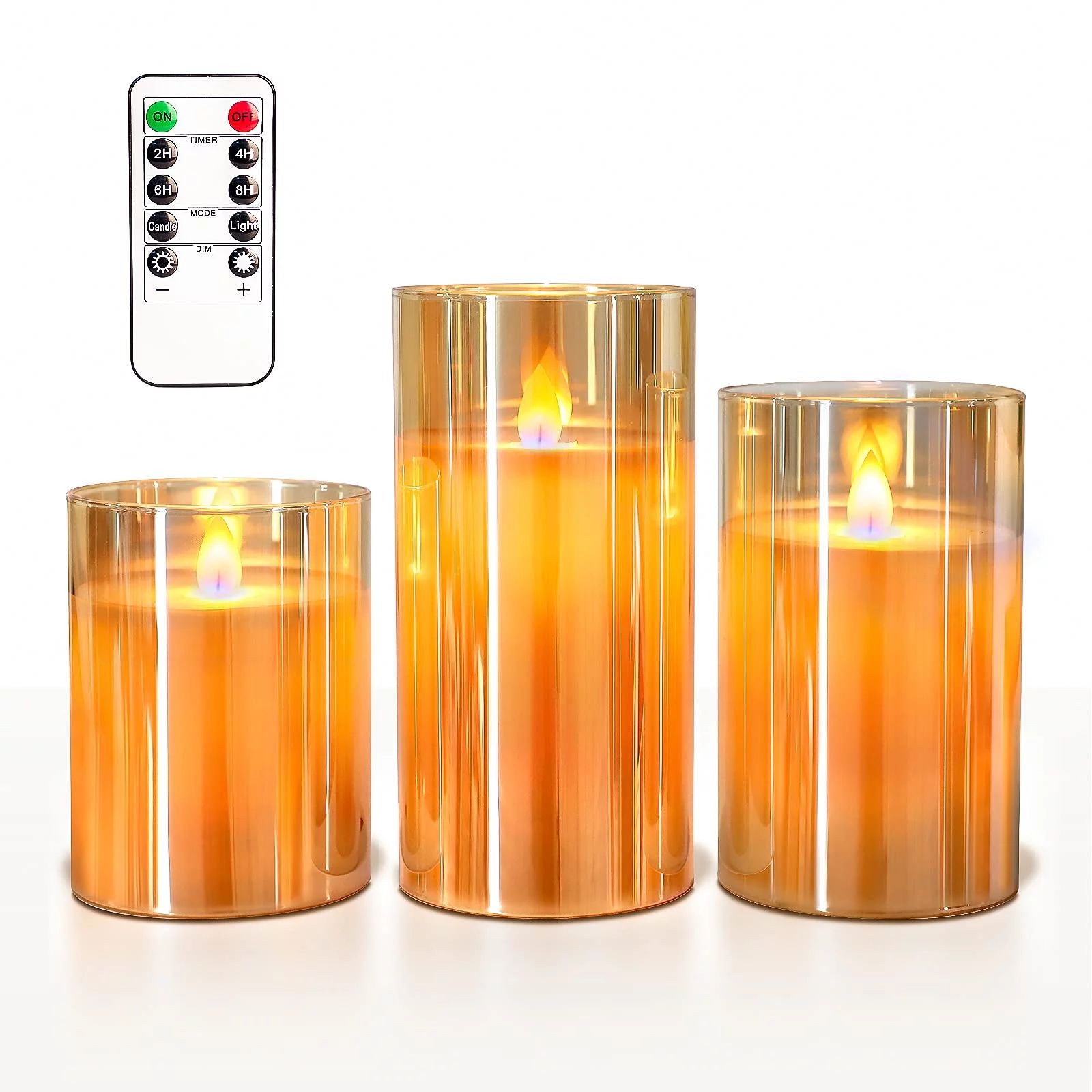 Meltone Amber Glass LED Flickering Candles, Flameless Candles Battery and Remote Operated, 3PCS S... | Walmart (US)