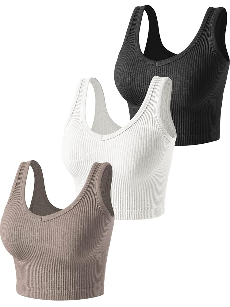 3 Pieces Womens Tank Tops Cute Sexy Going Out Ribbed Summer Tops Black White Crop Tops for Women | Amazon (US)