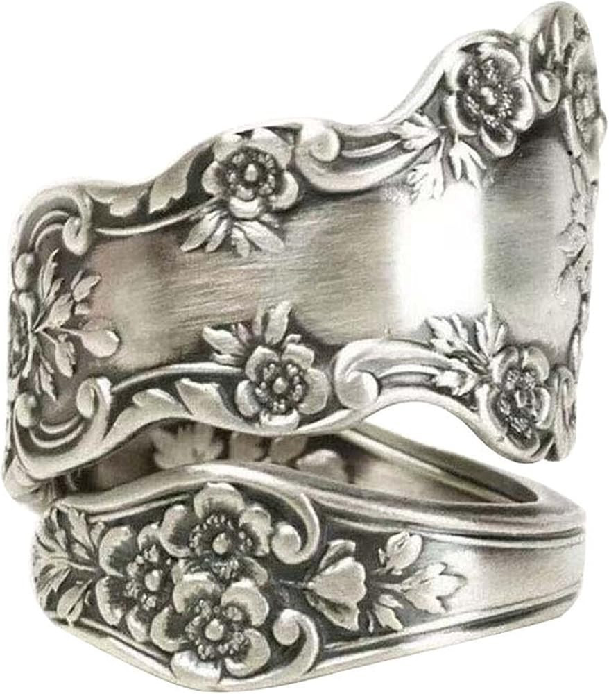 925 Sterling Silver Oxidized Spoon Ring Adjustable Ring Jewelry Gifts for Women | Amazon (US)