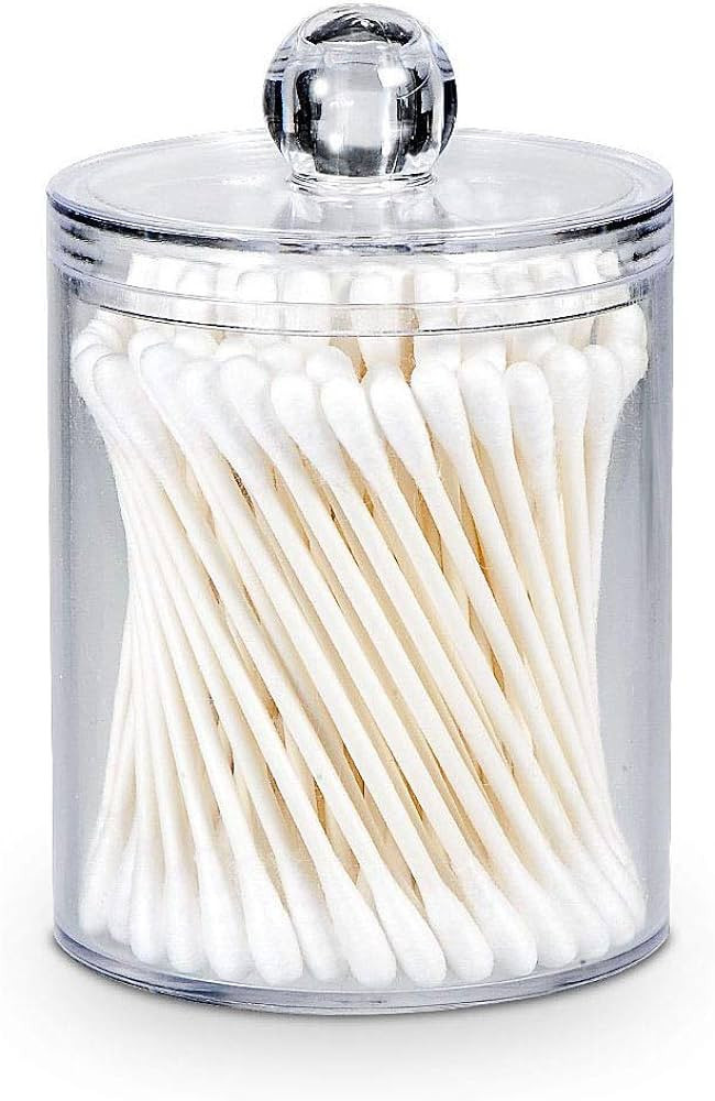 AXX Qtip Dispenser Apothecary Jars Bathroom - Qtip Holder Storage Canister Clear Plastic Jar for ... | Amazon (US)