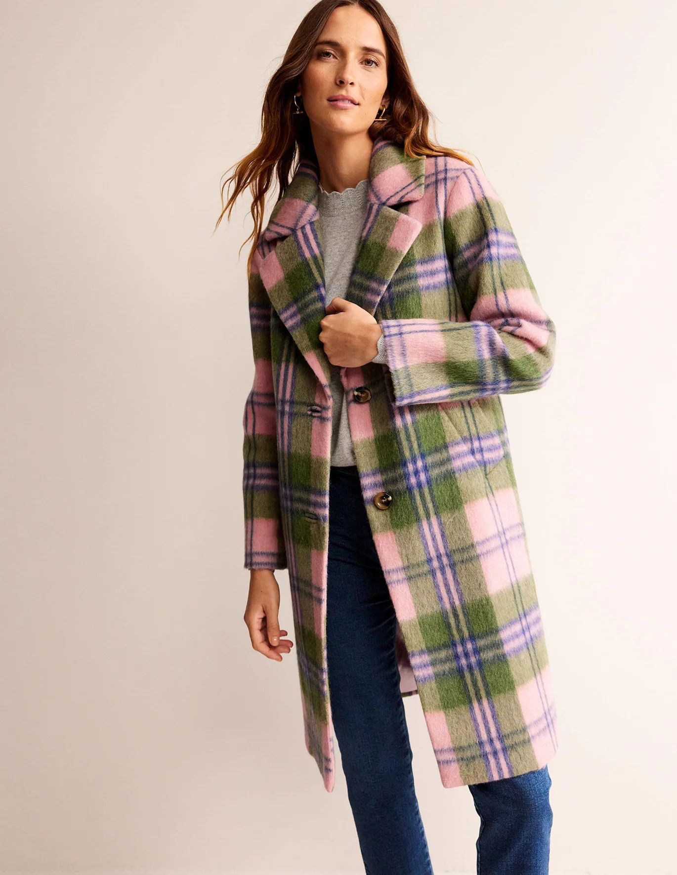 Relaxed-Fit Checked Coat | Boden (US)