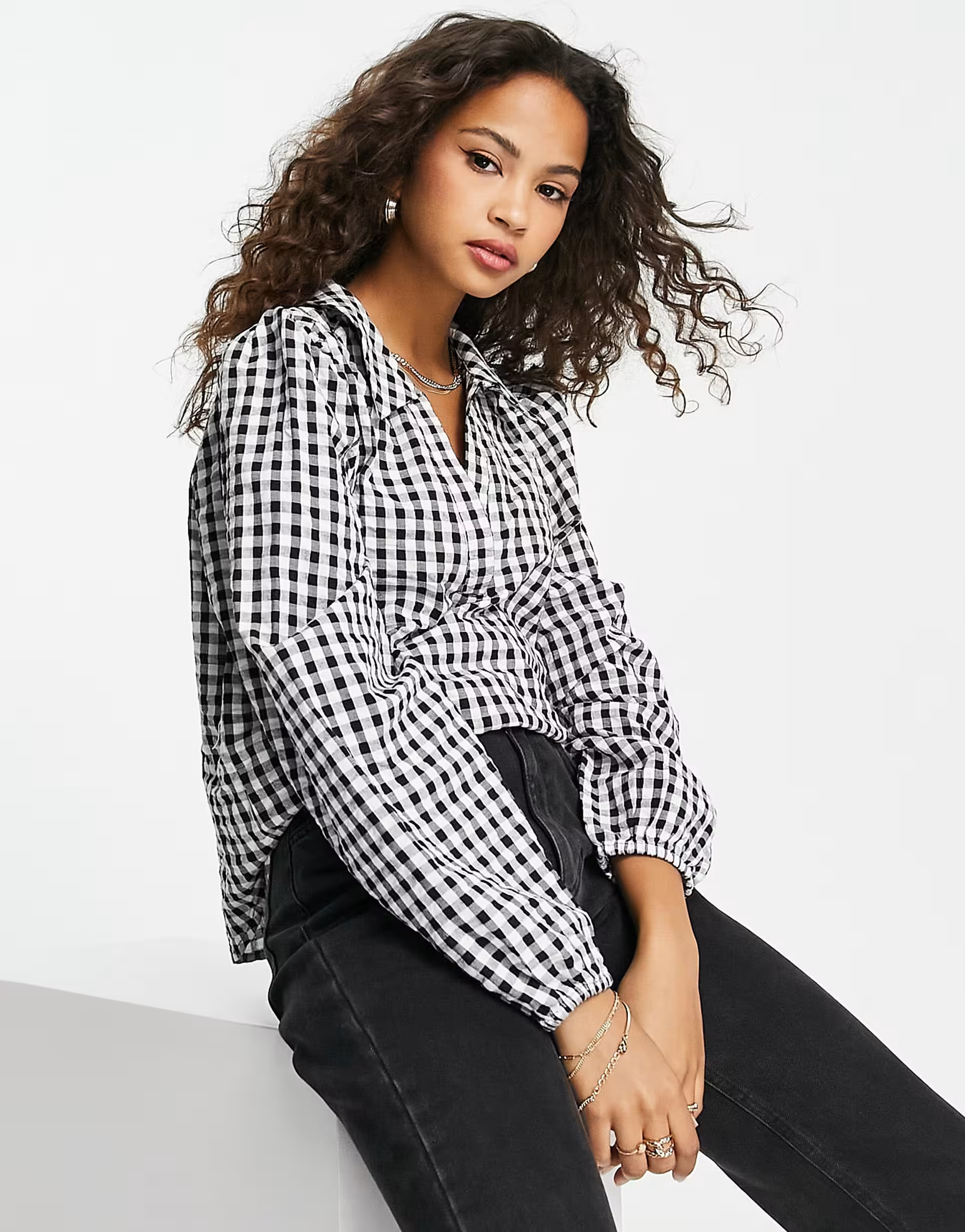 Monki Valerie blouse in black gingham print | ASOS (Global)