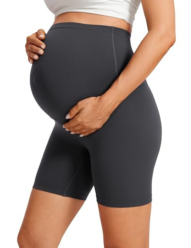 CRZ YOGA Womens Butterluxe Maternity Biker Shorts Over The Belly 6" - Pregnancy Yoga Workout Activewear Mysterious Grey X-Small | Amazon (US)