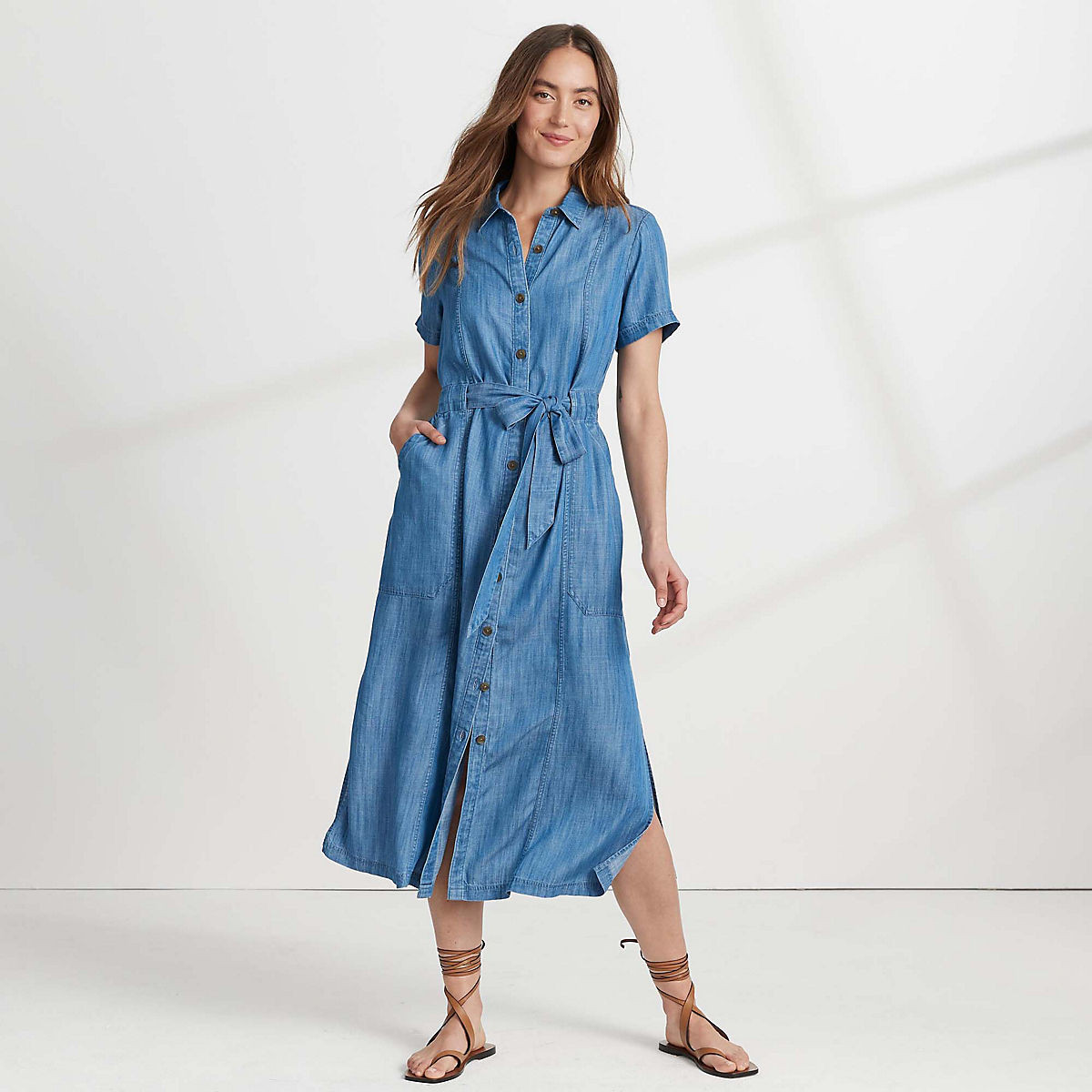 Women's Indigo TENCEL™ Fiber Midi Dress | Lands' End (US)