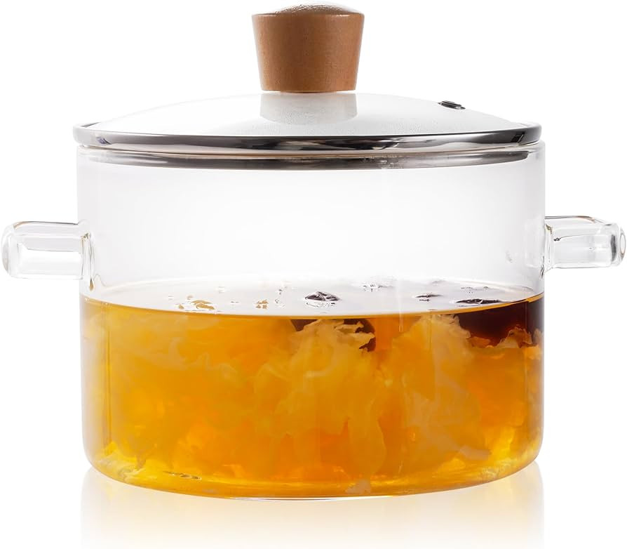 Glass Pots for Cooking on Stove, 1.8L/60 OZ Clear Simmer Pot Potpourri, Glass saucepan with Lid, ... | Amazon (US)