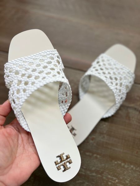 Tory Burch's, classic slide is beautifully crafted with a hand-woven leather upper, creating an elegant pairing of texture and minimalism. Crafted in partnership with a Leather Working Group-certified tannery, supporting high standards in leather manufacturing and chemical management.

#LTKWedding #LTKSaleAlert #LTKShoeCrush