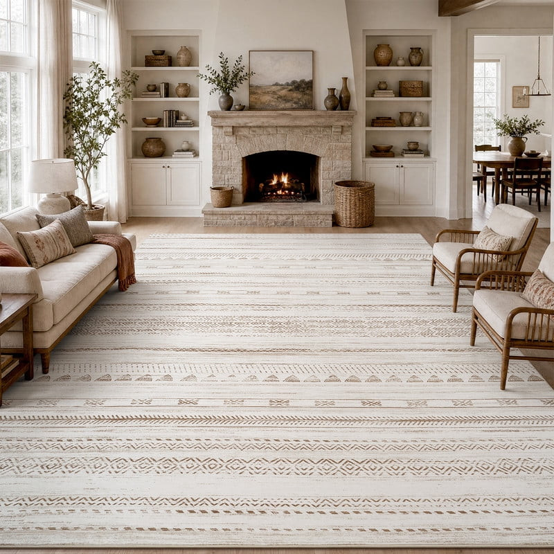 VUNATE 8'x10' Rugs for Living Room Washable Rugs Boho Moroccan Large Area Rug Soft Neutral Geomet... | Walmart (US)