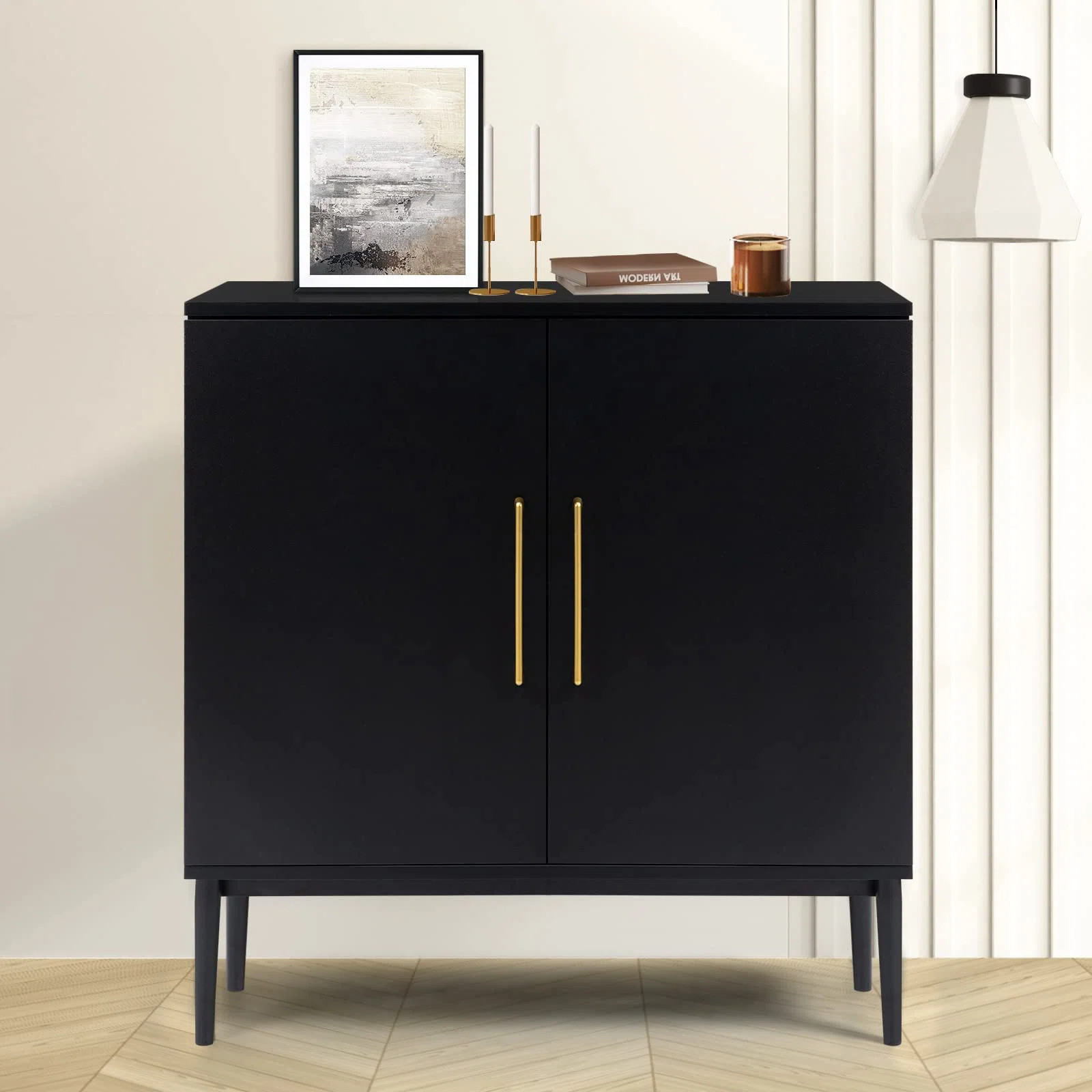 Jonquavious Black Accent Cabinet, Freestanding Storage Cabinet, Modern Sideboard | Wayfair North America