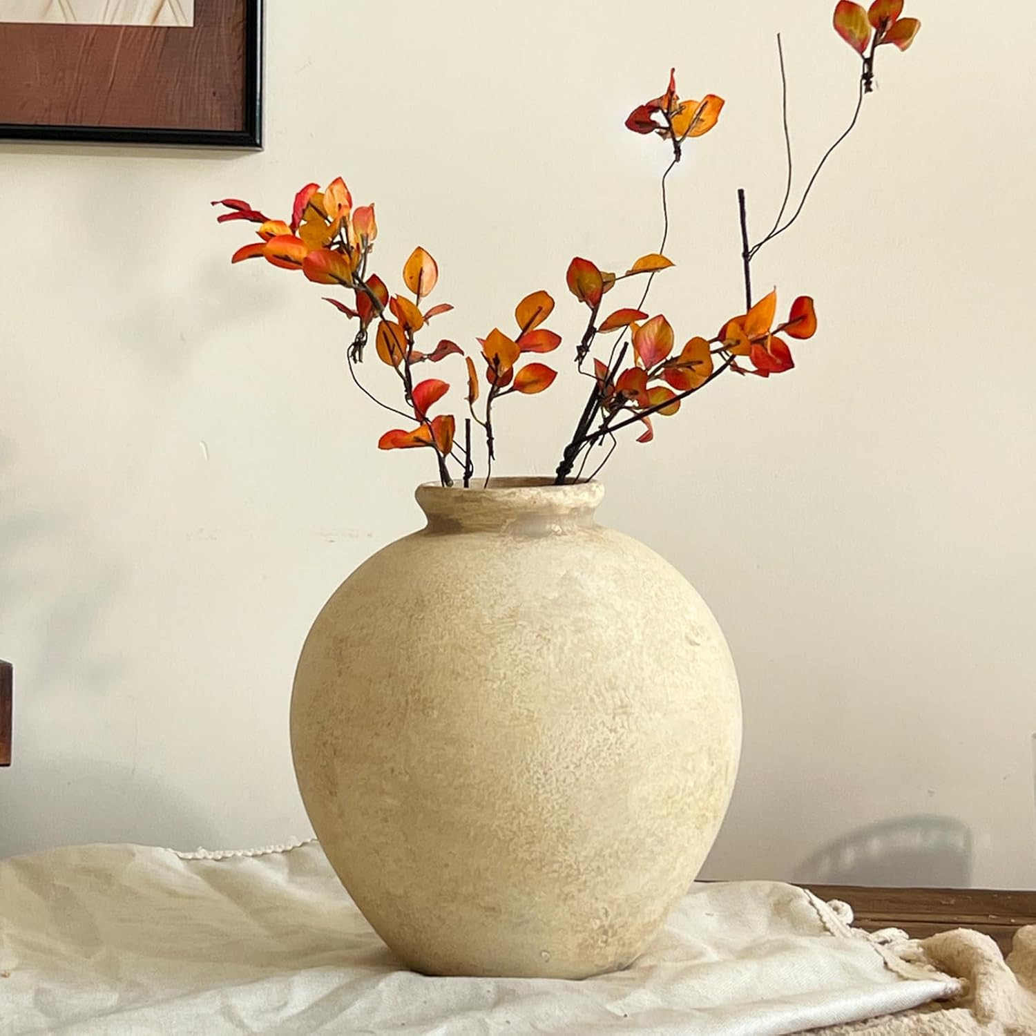Amazon.com: TDIAVH 7.87 Inch Beige Ceramic Rustic Vase, Handmade Farmhouse Flower Vases for Livin... | Amazon (US)