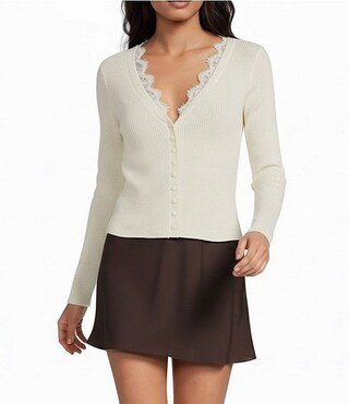 Gianni Bini Lace Detail V-Neck Long Sleeve Sweater Cardigan | Dillard's | Dillard's