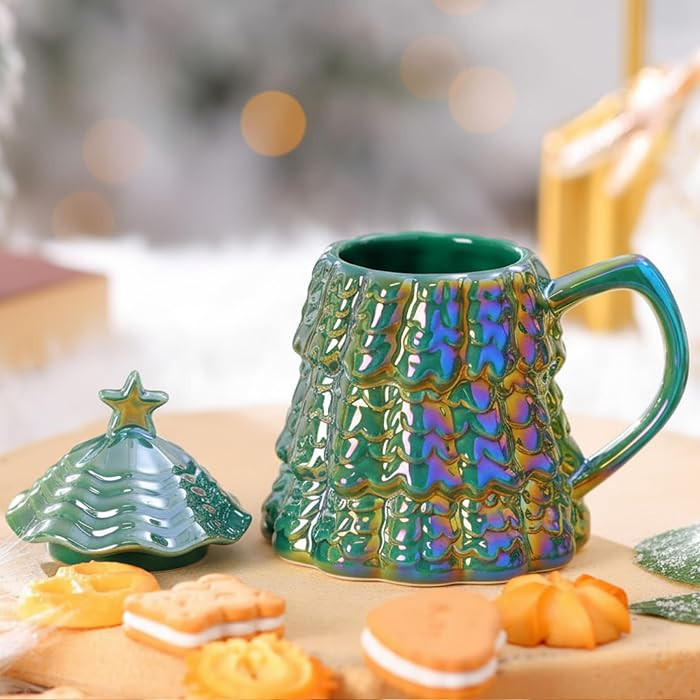 CHENGU Ceramic Christmas Tree Mug Christmas Tree Shaped Mug with Lid Xmas Coffee Cup Winter Holid... | Amazon (US)