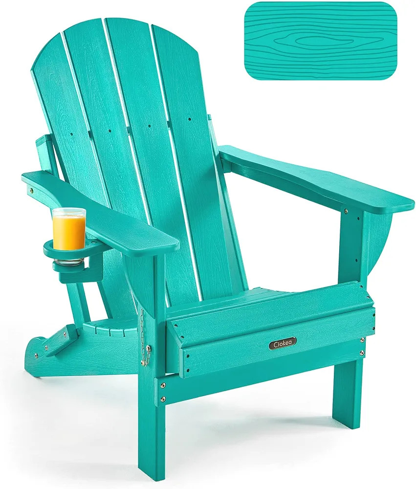 Ciokea Folding Adirondack Chair Wood Texture, Patio Adirondack Chair Weather Resistant, Plastic F... | Amazon (US)