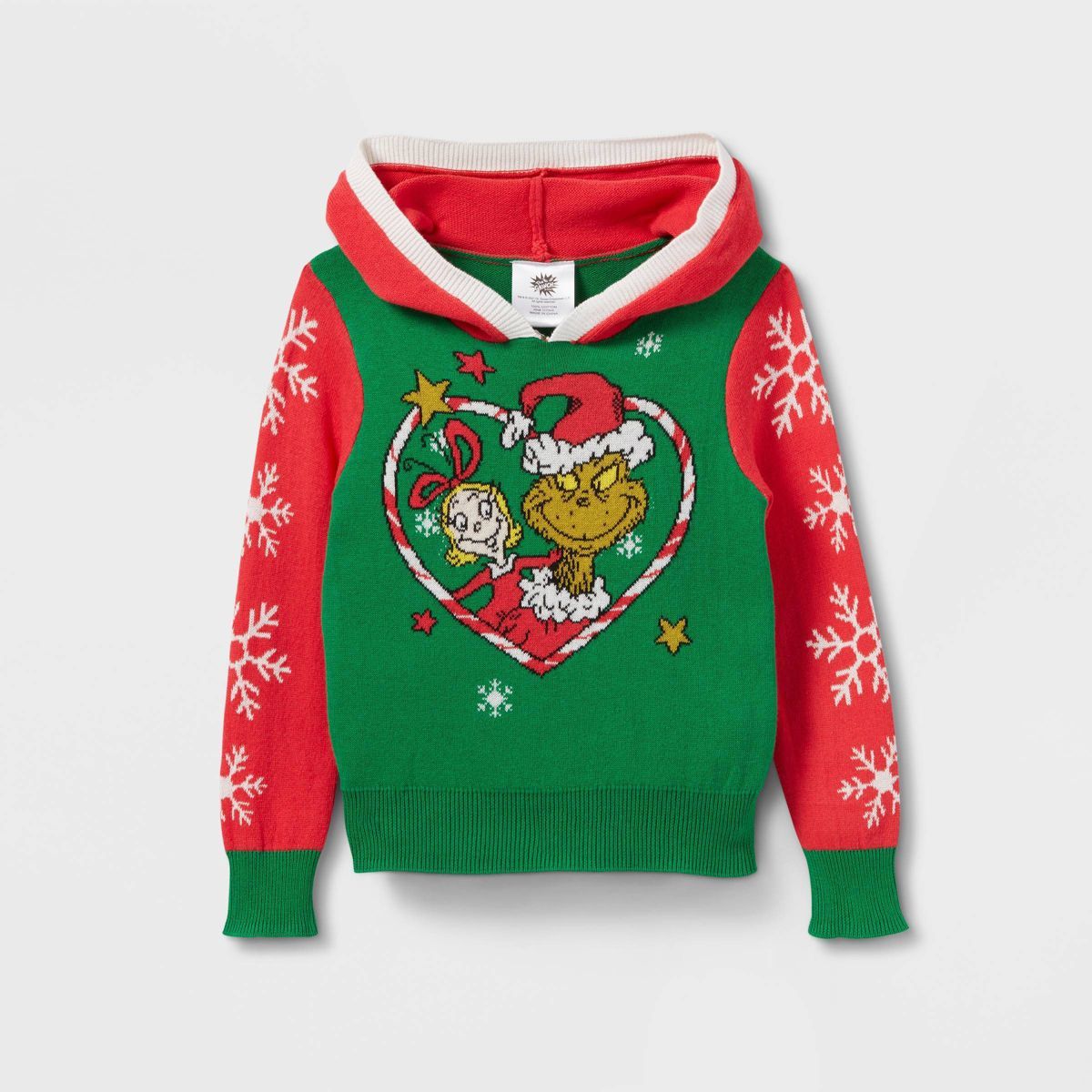 Toddler Girls' The Grinch Hooded Heart Pullover Sweater - Green | Target