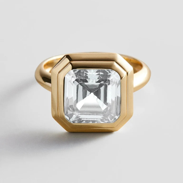 Gold Etched Bezel Custom Birthstone Ring - Crystal | BaubleBar