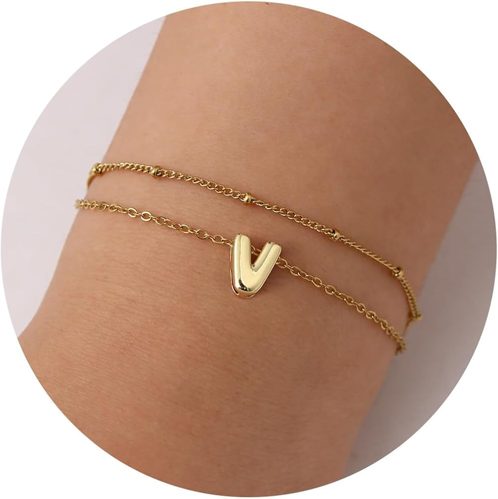 JSJOY Tiny Bubble Initial Bracelet for Women Girls Dainty Letter A-Z Bracelets Layered Balloon Le... | Amazon (US)