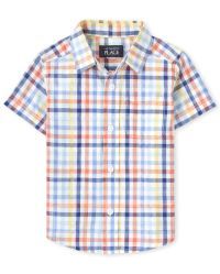 Baby And Toddler Boys Short Sleeve Plaid Poplin Button Down Shirt | The Children's Place  - BLOOD... | The Children's Place