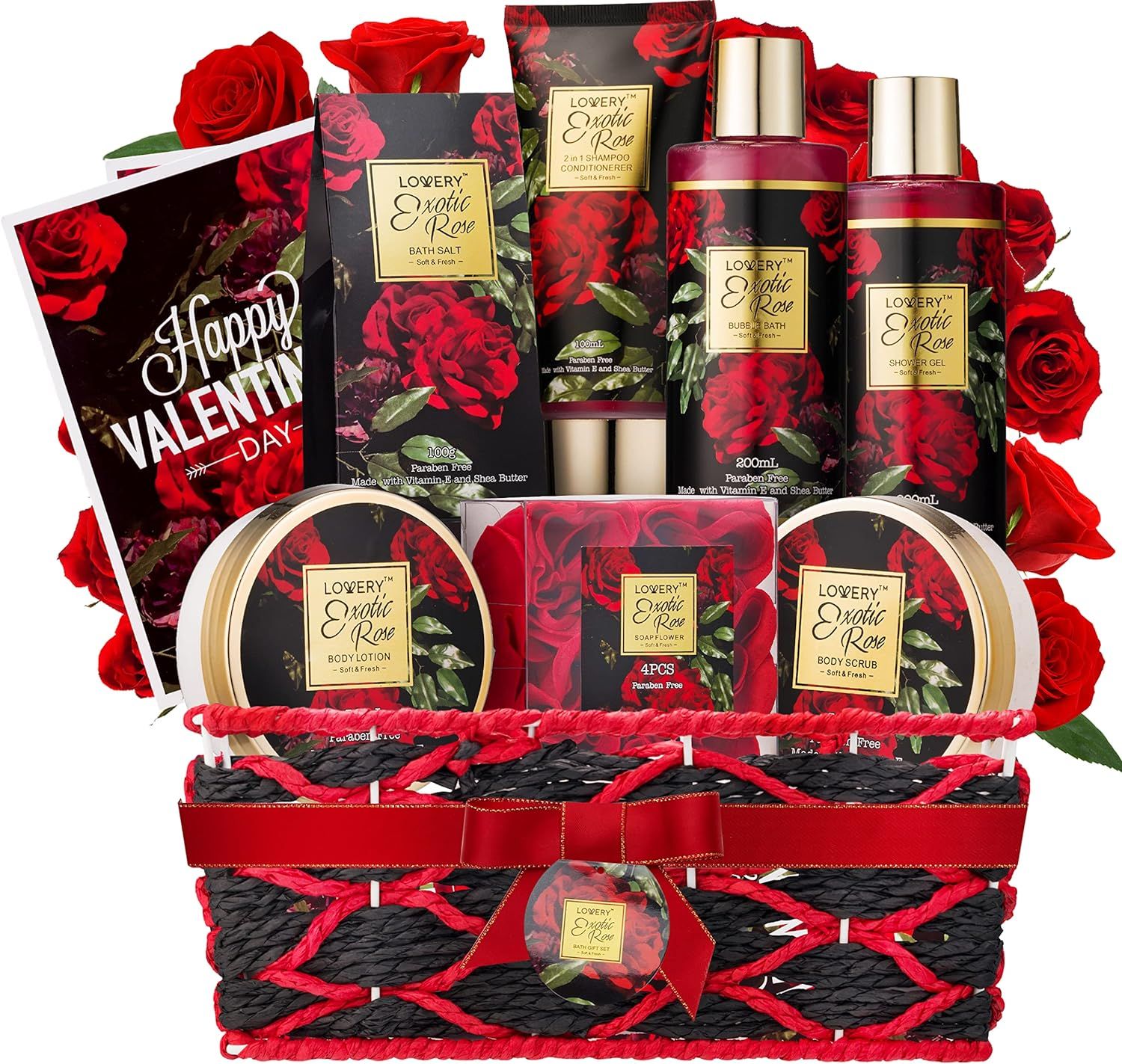 Valentines Day Gifts for Her, Spa Bath and Body Gift Set, Exotic Rose Gift Basket for Women & Men... | Amazon (US)