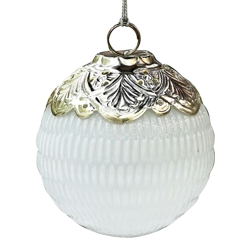White Glass Ornament, 4" | At Home