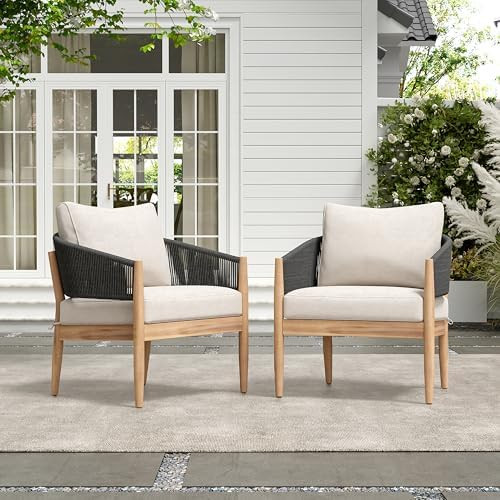Christopher Knight Home Naomi Set of 2 Patio Acacia Wood Club Chair with Cushions, Handwoven Rope... | Amazon (US)