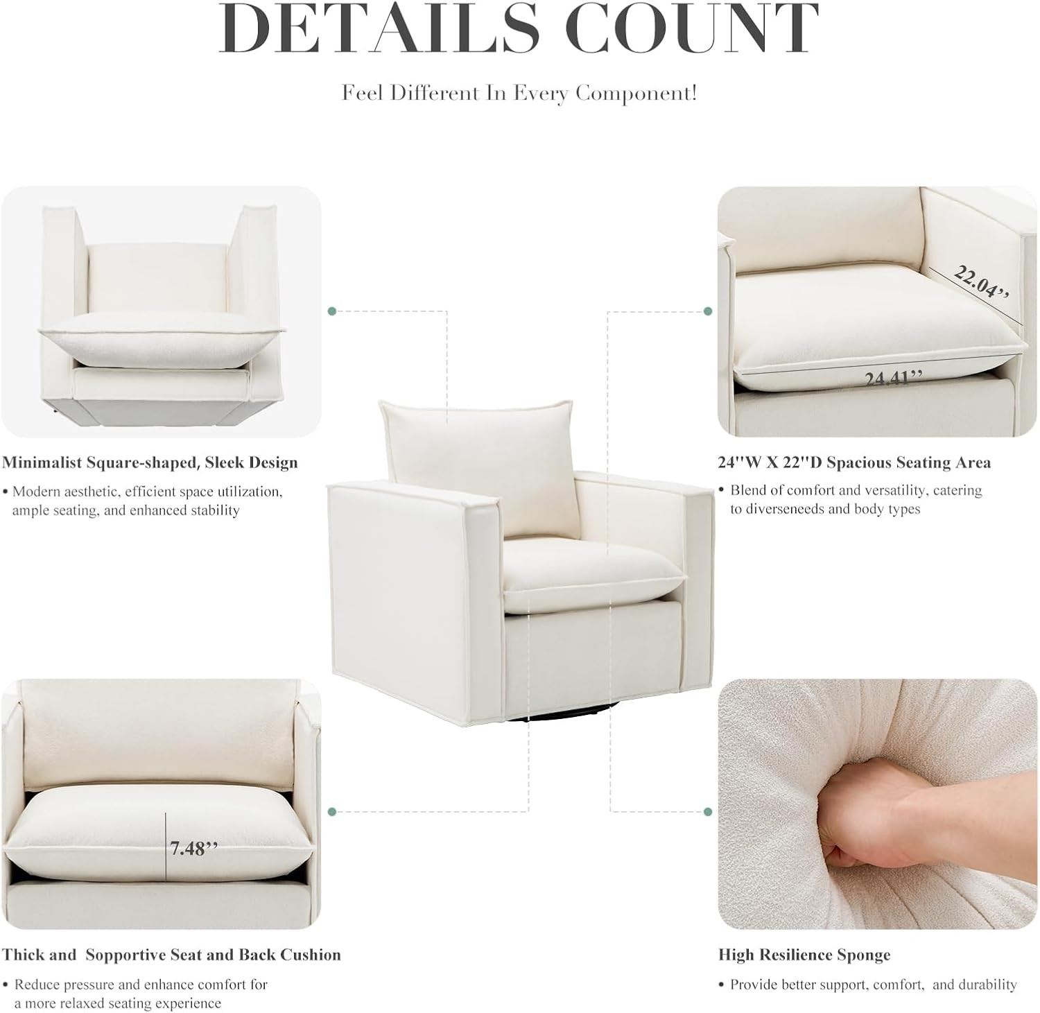 Swivel Accent Chair, 34 Inches Wide Upholstered Arm Chair with Plump Back Pillow, Modern Sofa Liv... | Amazon (US)