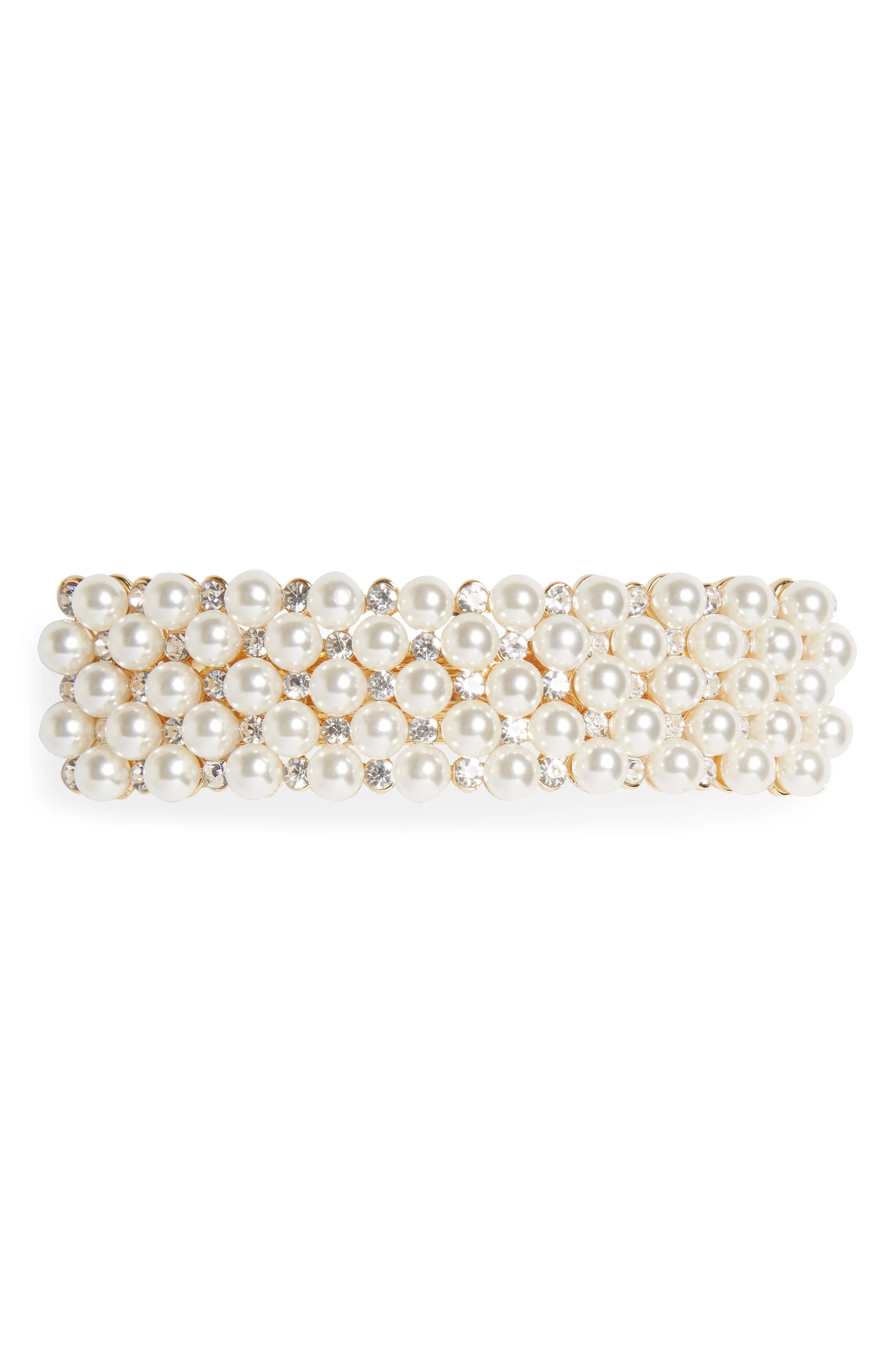 TASHA Crystal & Imitation Pearl Embellished Barrette, Main, color, GOLD | Nordstrom