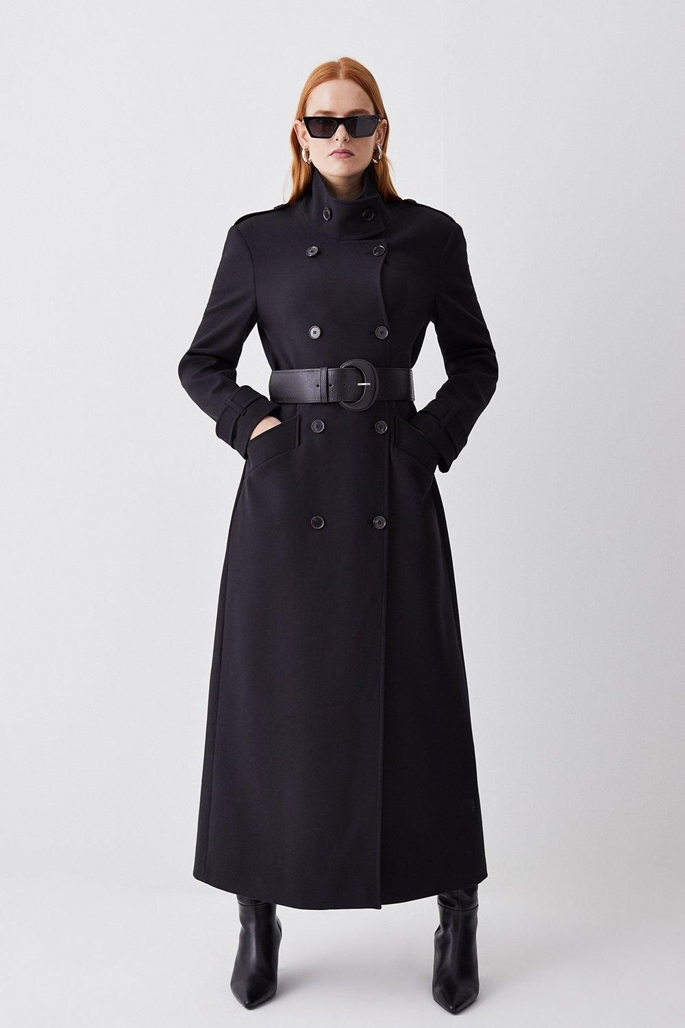 Compact Stretch Belted Double Breasted Maxi Tailored Coat | Karen Millen US