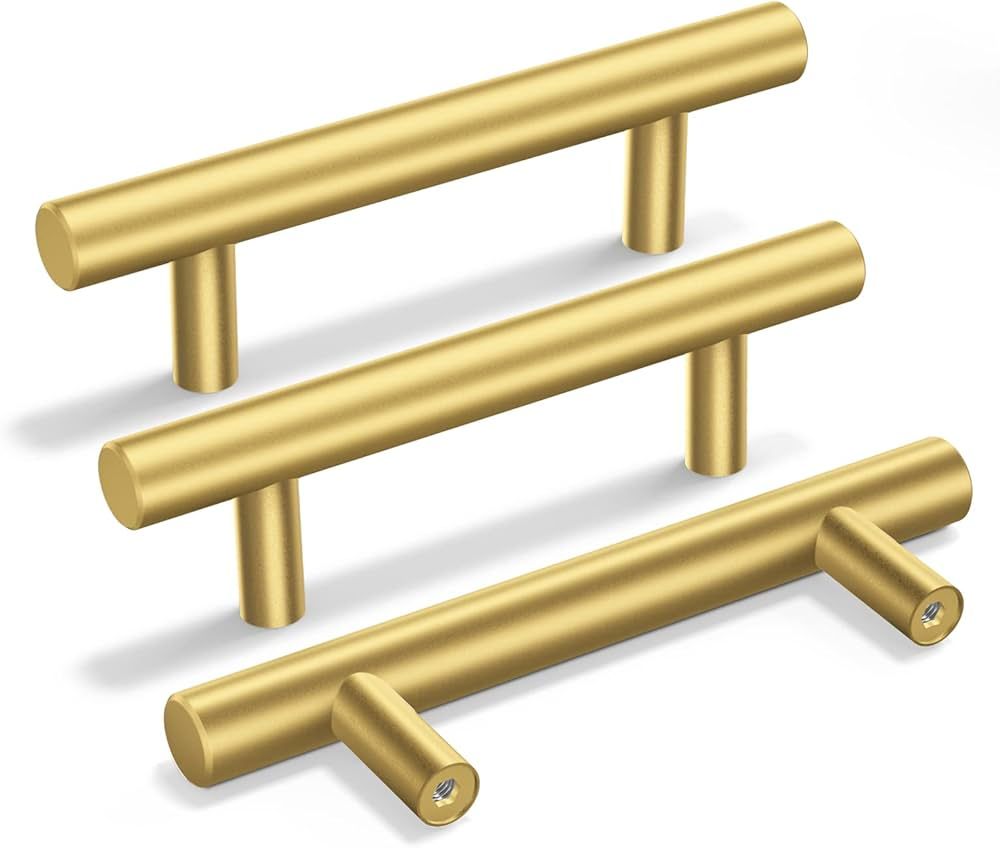 goldenwarm 10 Pack Gold Cabinet Handles Brushed Brass Drawer Pulls Gold Cabinet Pulls 3 inch - LS... | Amazon (US)