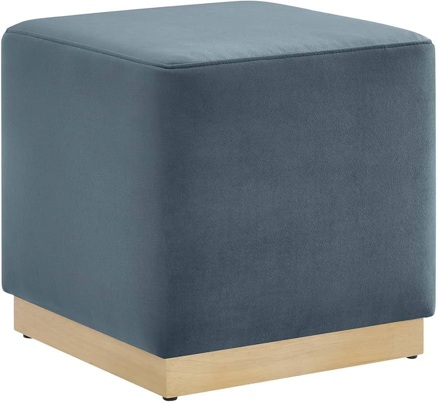 Modway Tilden 17 Inch Square Performance Velvet Upholstered Ottoman in Cadet Blue Natural - Small... | Amazon (US)