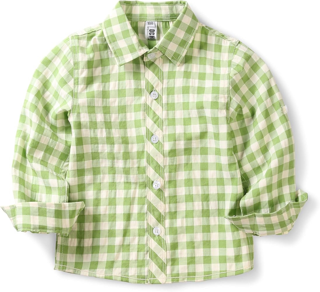 OCHENTA Boys Plaid Button Down Shirts Long Sleeve Roll Up Cotton Spring Fall Shirt Casual Tops | Amazon (US)