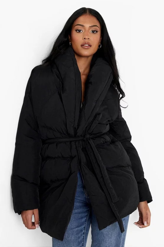 Tall Wrap Belted Duvet Puffer Jacket | Boohoo.com (US & CA)