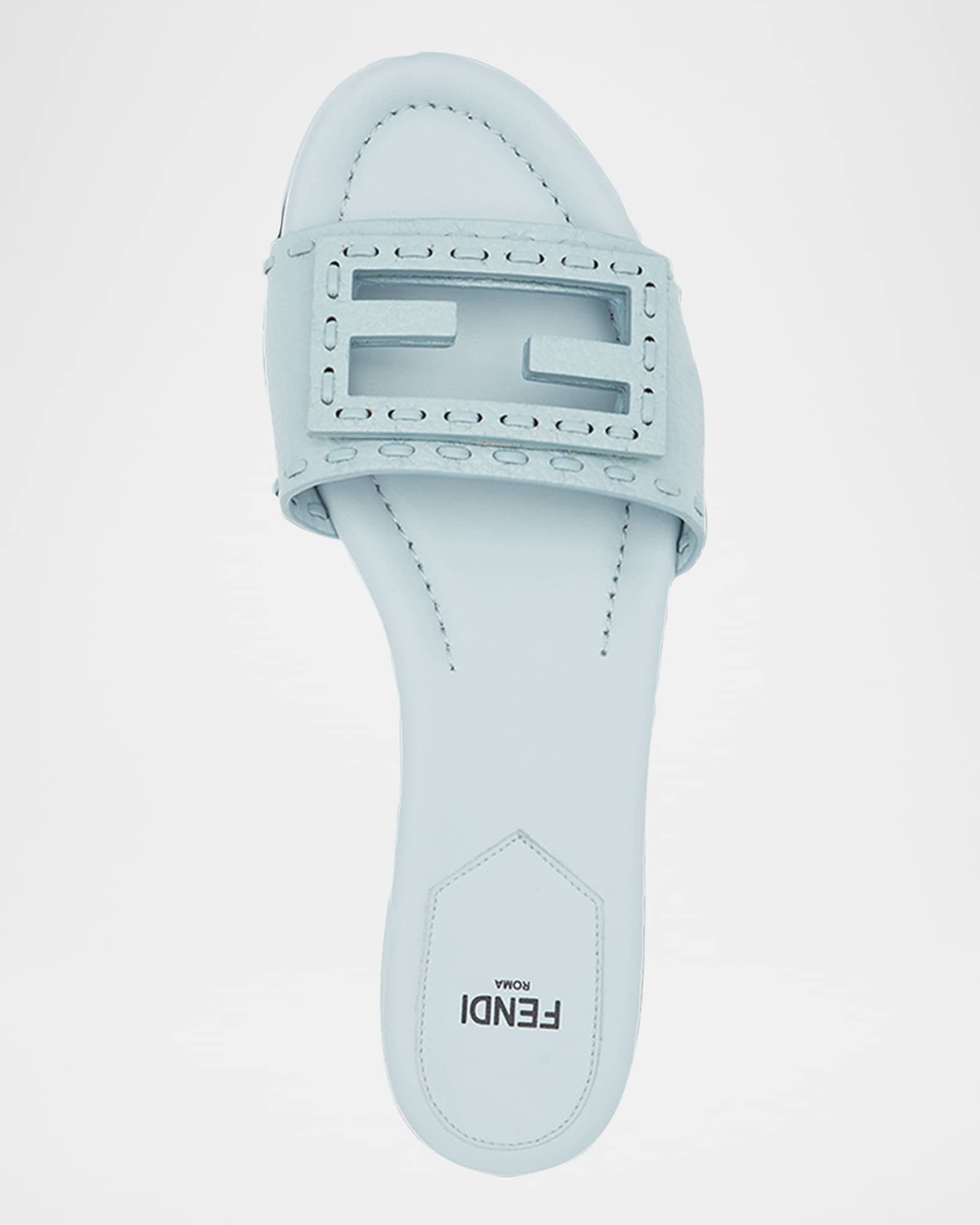 Baguette FF Leather Buckle Flat Slide Sandals | Neiman Marcus