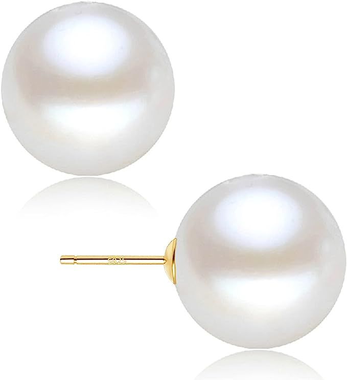 EFTKOY 6-18mm Pearl Earrings - 18K Gold Plated Sterling Silver Round Stud White Simulated Shell P... | Amazon (US)