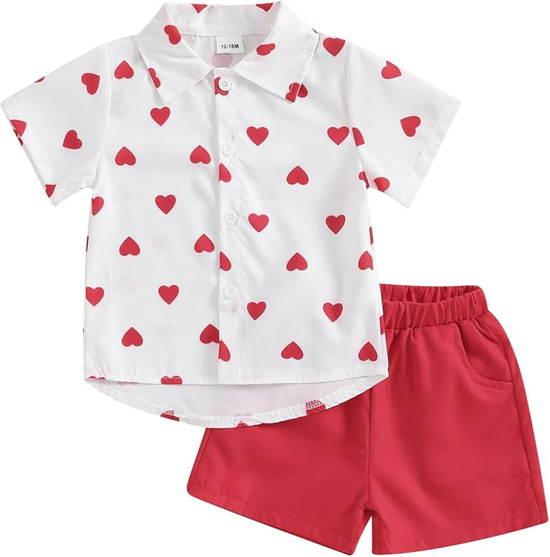KOSUSANILL Baby Boy Valentines Day Outfit Infant Toddler Little Kids Short Sleeve Button Down Shi... | Amazon (US)