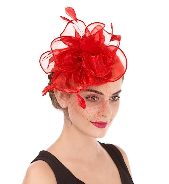 SAFERIN Fascinators Hat Sinamay Flower Mesh Feathers on a Headband and a Clip Tea Party Headwear ... | Amazon (US)