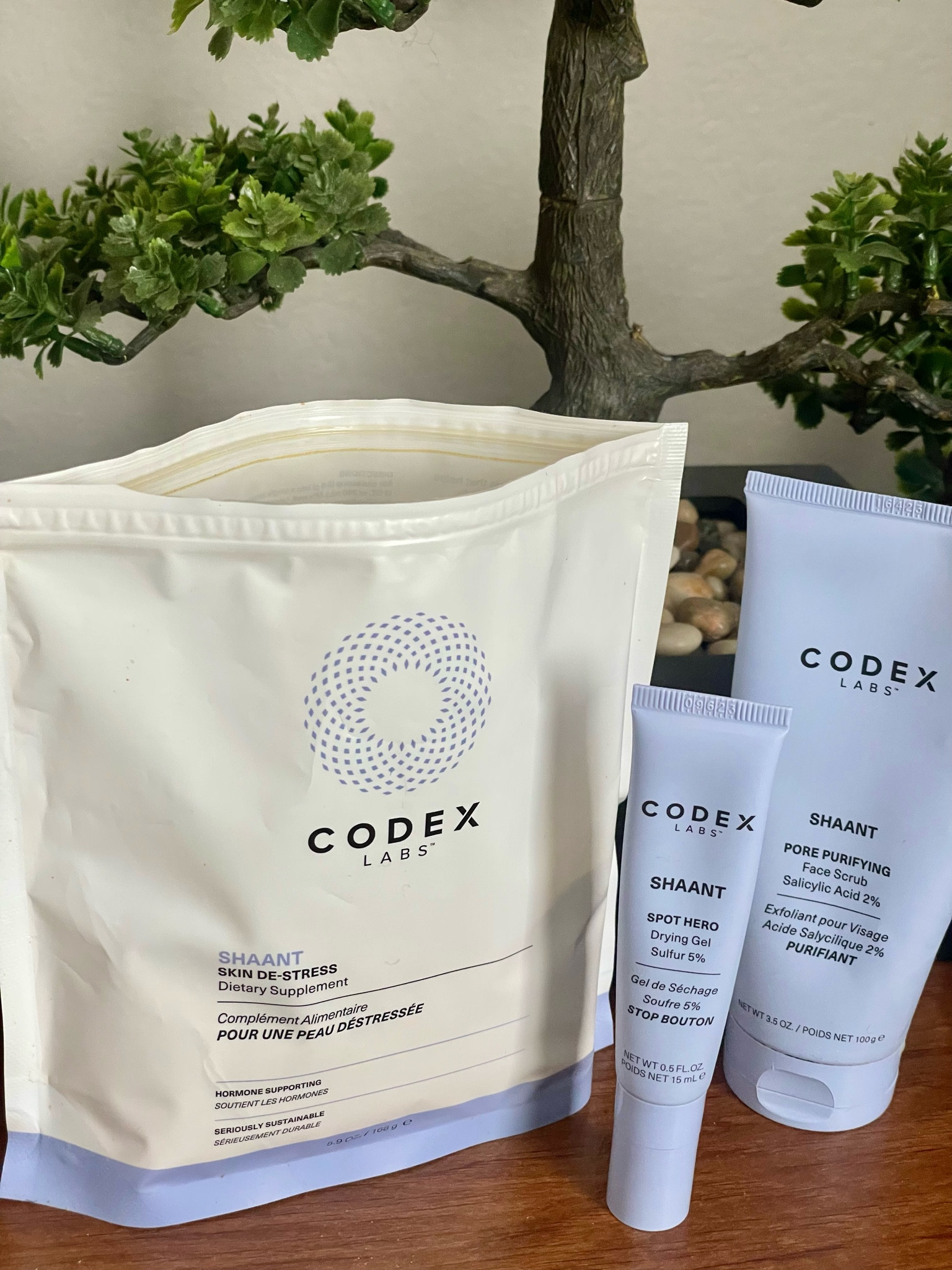 @CodexLabs’ ShaantComplex combines land and marine Ayurvedic plants to reduce hormonal acne. 🌱 

The Skin De-Stress Supplement Powder balances anti-inflammatory, plant-based actives with stress-, metabolism- and hormone-supporting dietary supplements to soothe blemish-prone skin.

Spot Hero is a blemish treatment cream with 5% active Sulfur. 

The Pore Purifying Acne Face Scrub is a gentle exfoliator that removes impurities without stripping moisture to maintain the skin barrier (my fave).

#LTKhome #LTKbeauty #LTKmens